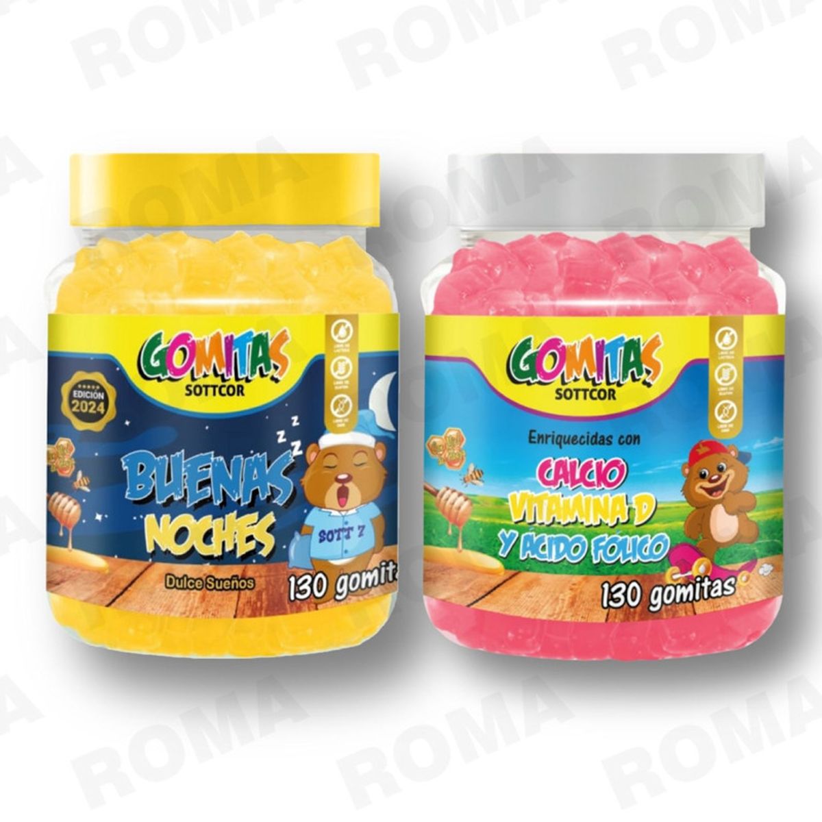 GENERICO - PACK 2 GOMITAS BUENAS NOCHES NIÑOS + CALCIO PARA NIÑOS 260 UND