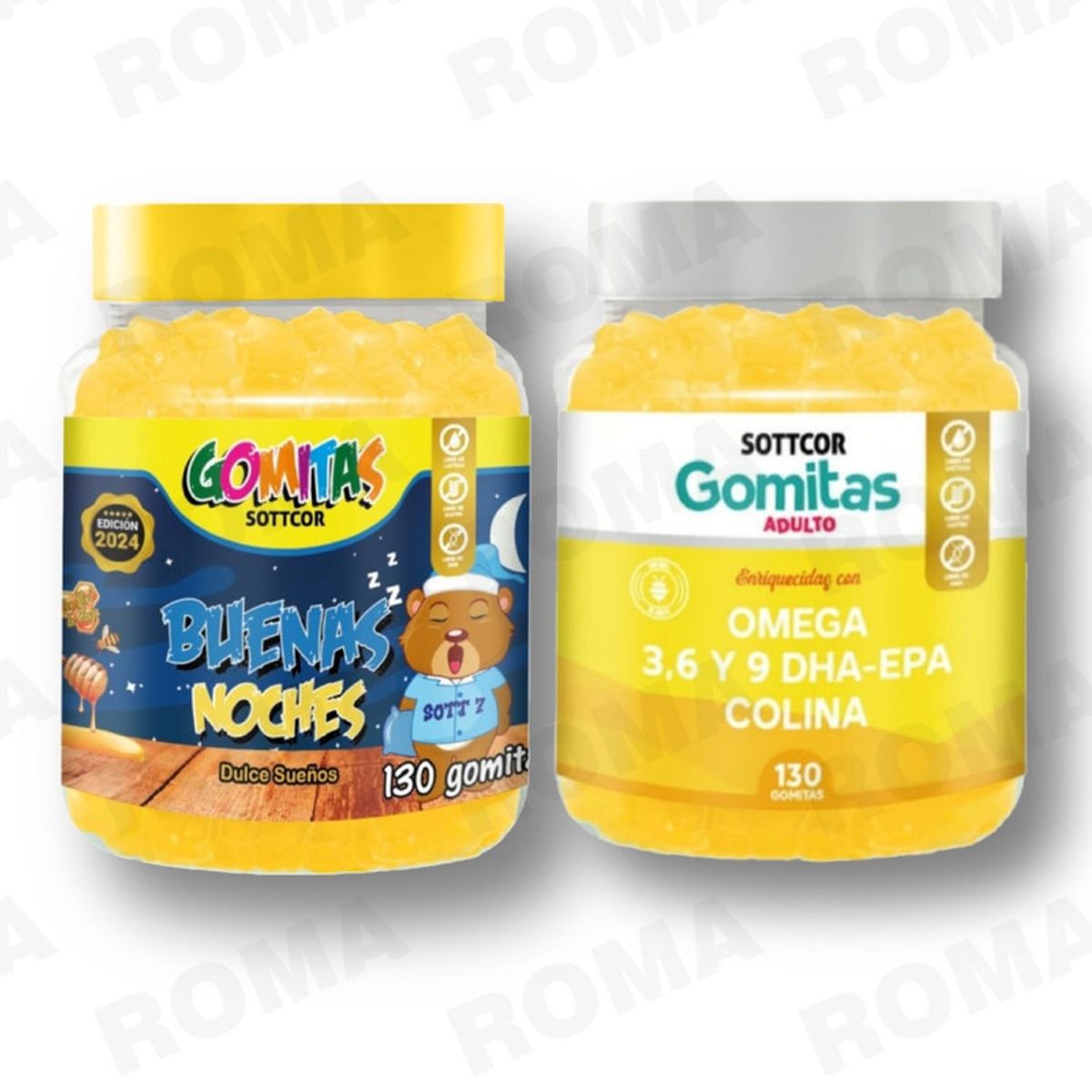 GENERICO - PACK 2 GOMITAS BUENAS NOCHES NIÑOS + OMEGA 3 ADULTO 260 UND