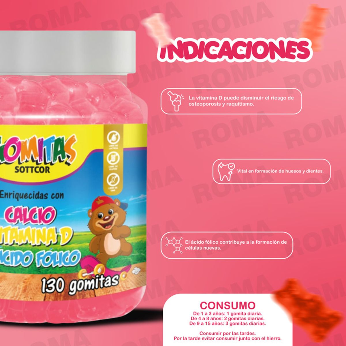 GENERICO - PACK 2 GOMITAS CALCIO NIÑOS + ZINC ADULTO 260 UND