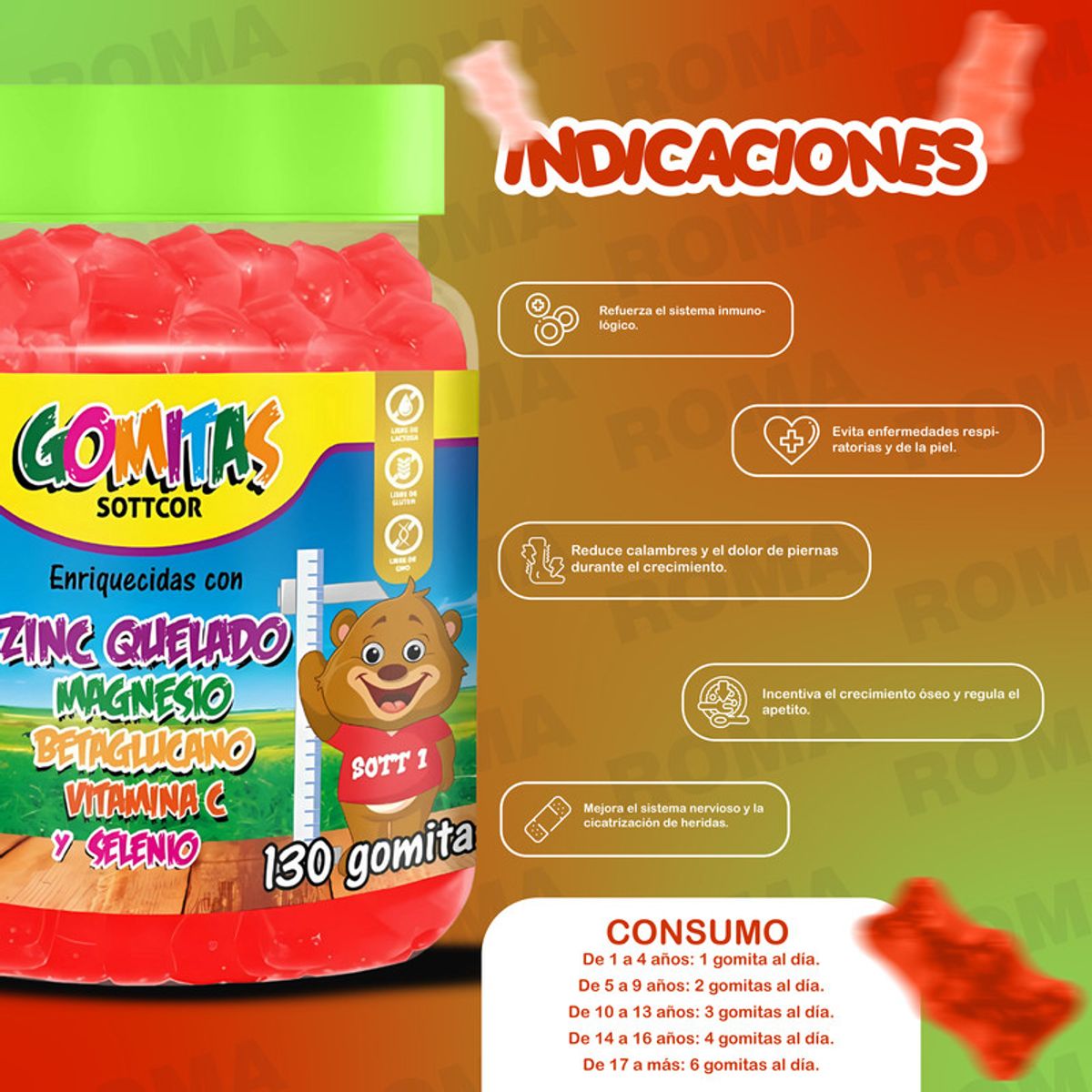GENERICO - PACK 2 GOMITAS ZINC QUELADO NIÑOS  + GOMITAS CÚRCUMA 260 UND