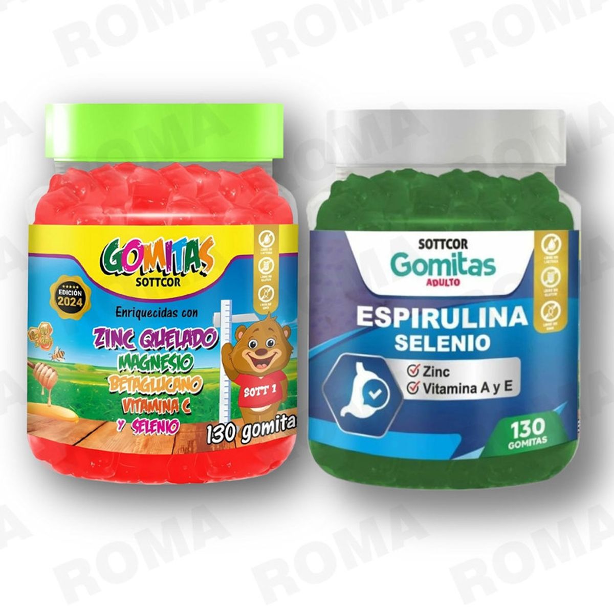 GENERICO - PACK 2 GOMITAS ZINC QUELADO NIÑOS  + ESPIRULINA ADULTOS 260 UND