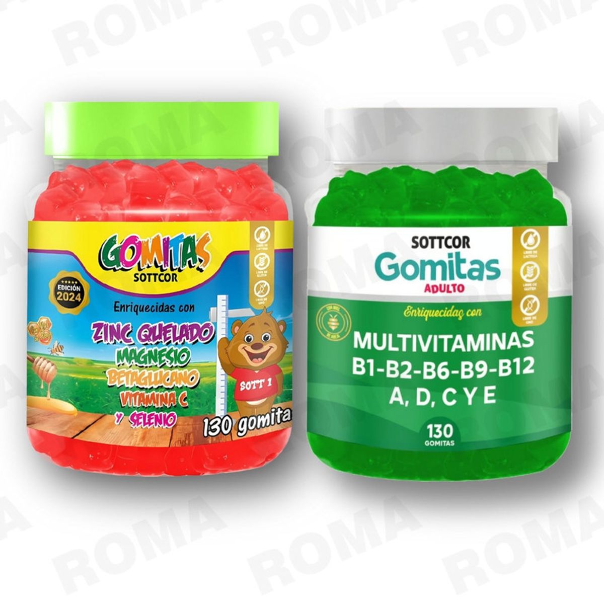 GENERICO - PACK 2 GOMITAS ZINC QUELADO NIÑOS  + MULTIVITAMINAS ADULTOS 260 UND