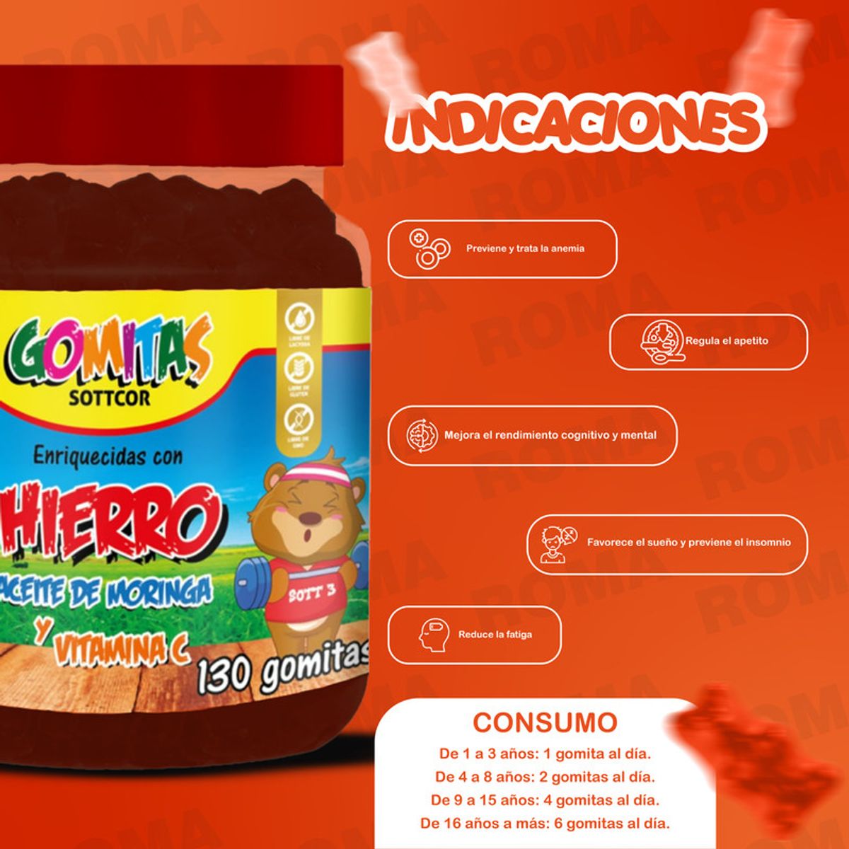 GENERICO - PACK 2 GOMITAS HIERRO NIÑOS  + CITRATO DE MAGNESIO ADULTO 260 UND