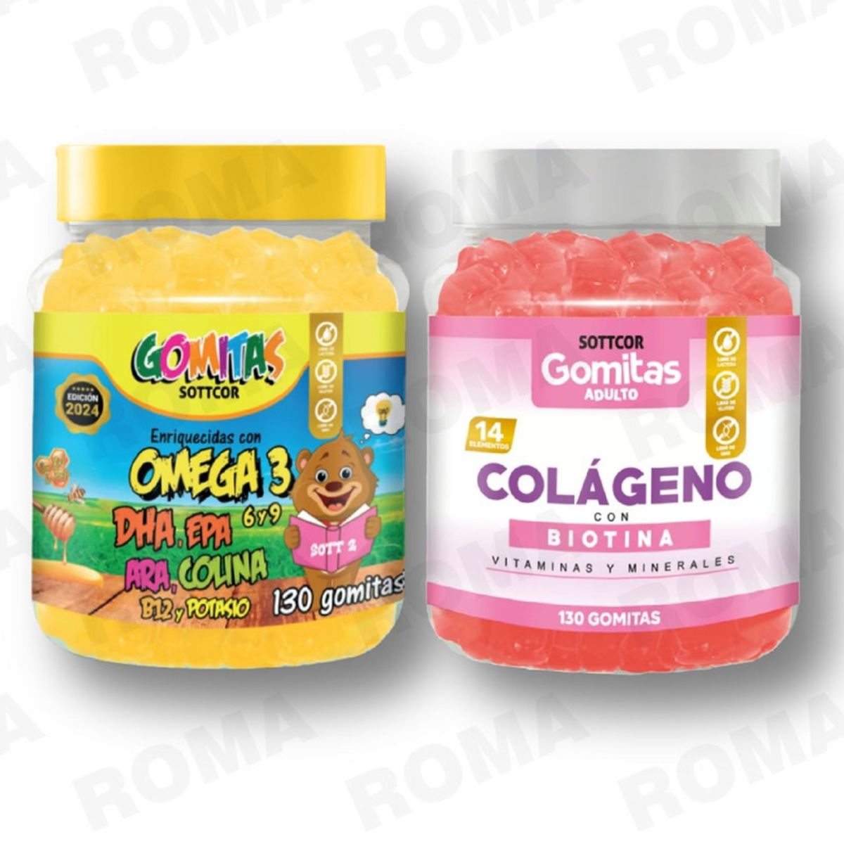 GENERICO - PACK 2 GOMITAS OMEGA 3 NIÑOS  + COLAGENO ADULTOS 130 UND