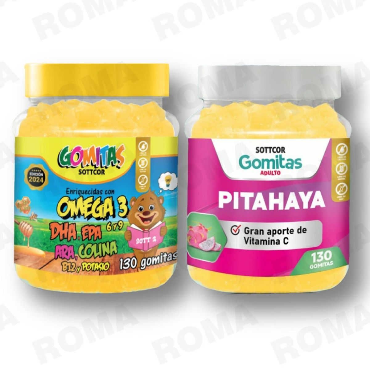 GENERICO - PACK 2 GOMITAS OMEGA 3 NIÑOS + PITAHAYA ADULTOS 130 UND