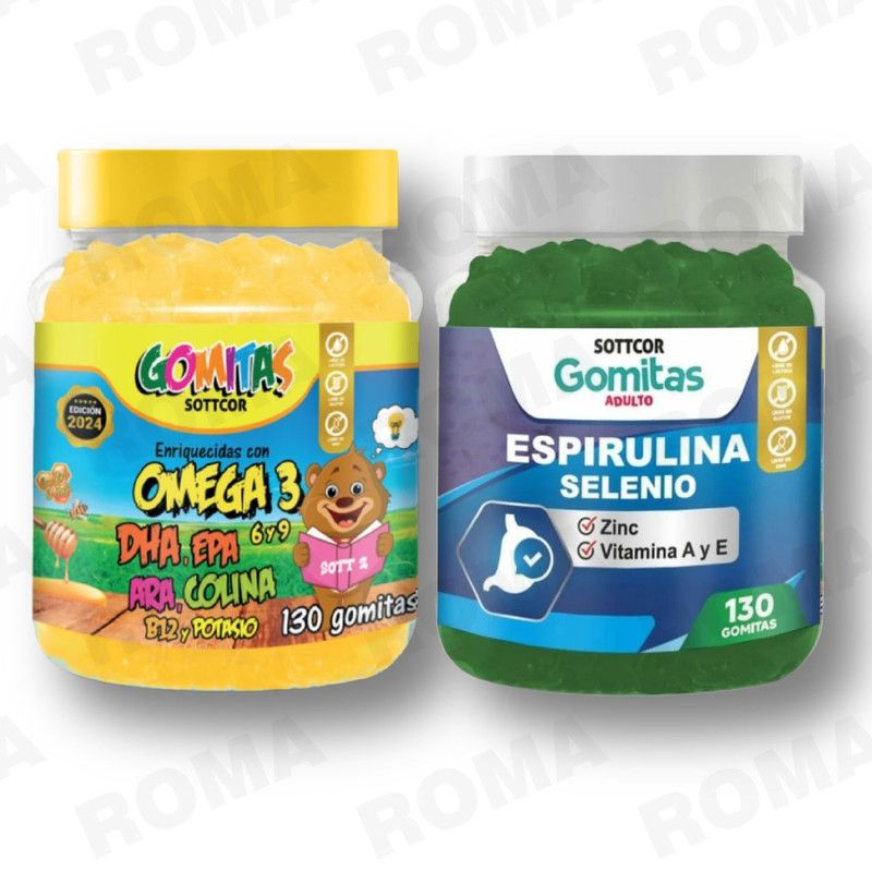 GENERICO - PACK 2 GOMITAS OMEGA 3 NIÑOS + ESPIRULINA ADULTOS 260 UND