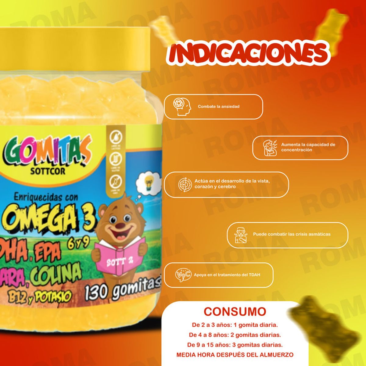 GENERICO - PACK 2 GOMITAS OMEGA 3 NIÑOS + CITRATO DE MAGNESIO ADULTO 260 UND