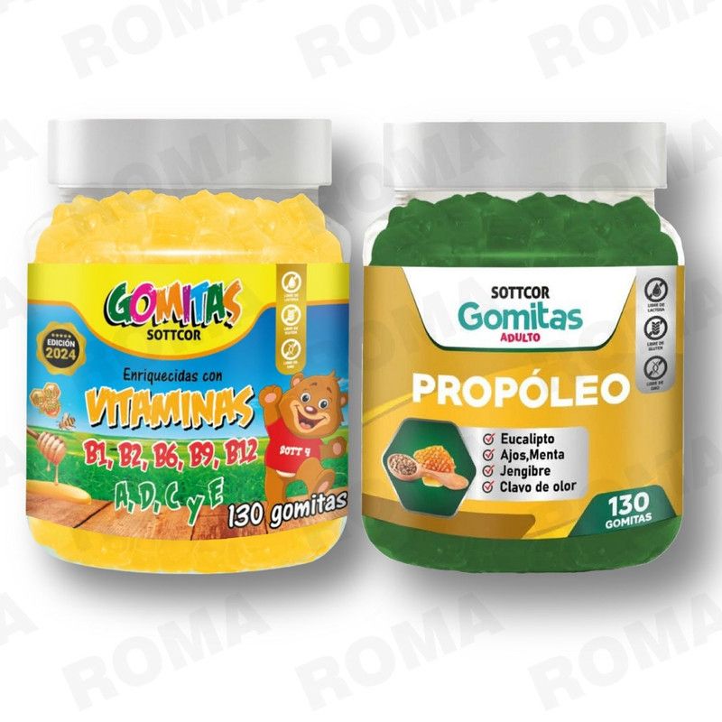 GENERICO - PACK 2 GOMITAS VITAMINAS PARA NIÑOS + PROPOLEO ADULTO 260 UND