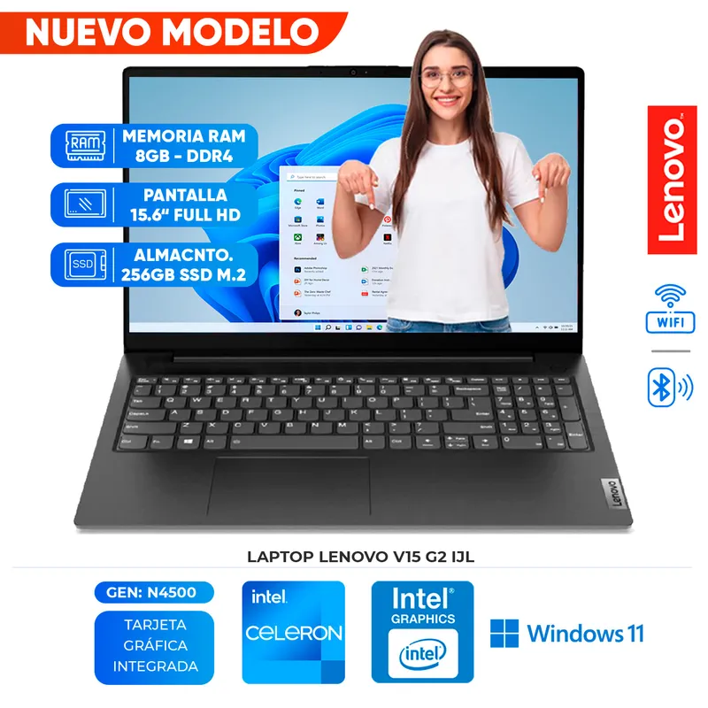 LENOVO - Laptop Lenovo V15 G2 IJL, Celeron N4500, 8GB DDR4, 256GB SSD, 15 6 FHD