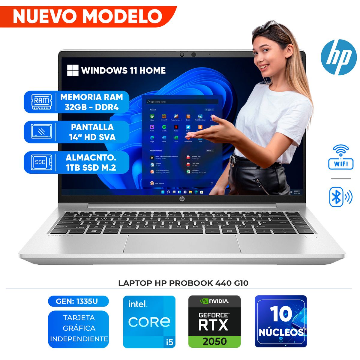HP - Laptop ProBook 440 G10, Core i5 1335U, 32GB DDR4, 1TB SSD, 14" HD SVA