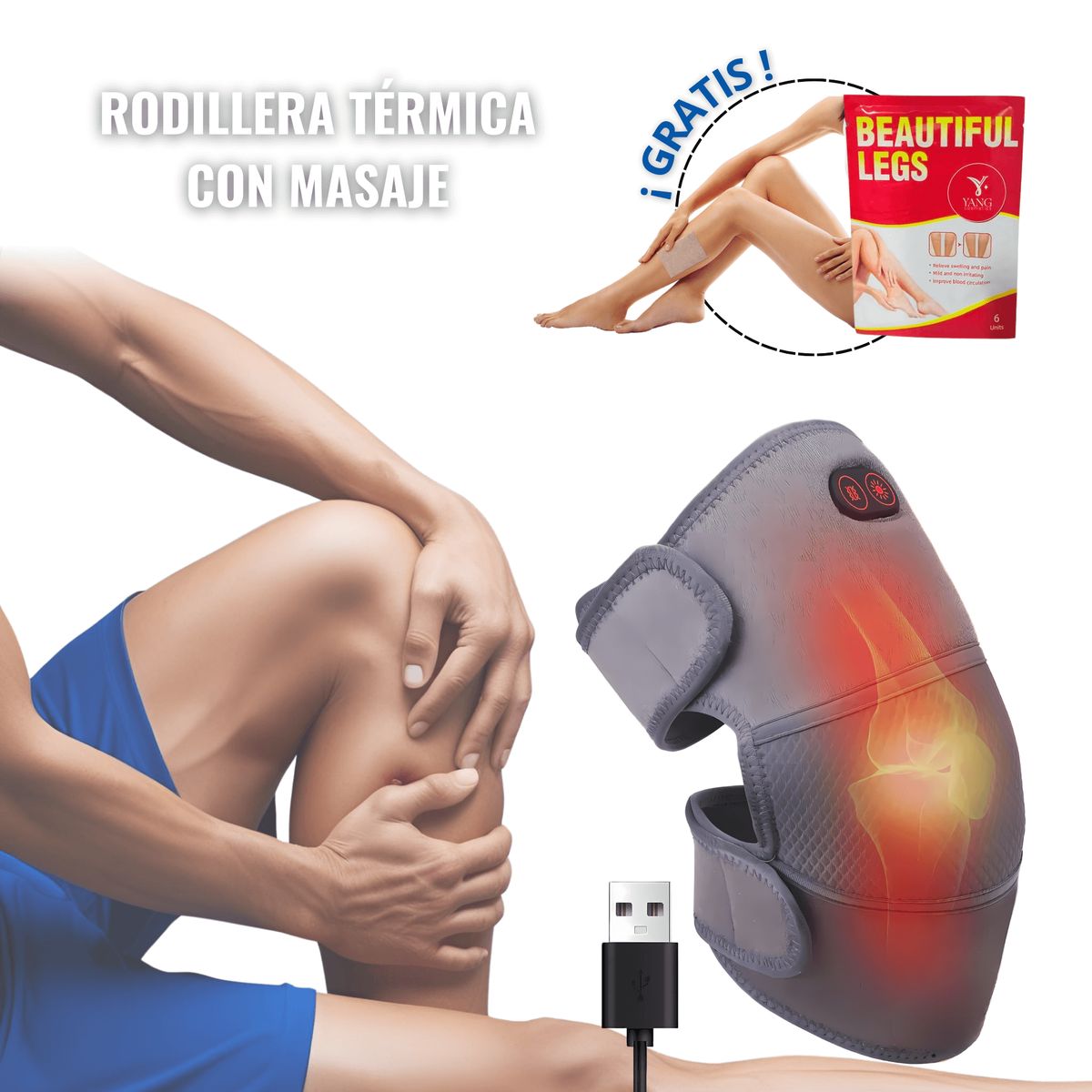 Rodillera eléctrica con calefacción USB Alivio del dolor articular + REGALO, marca OEM - Foto Principal