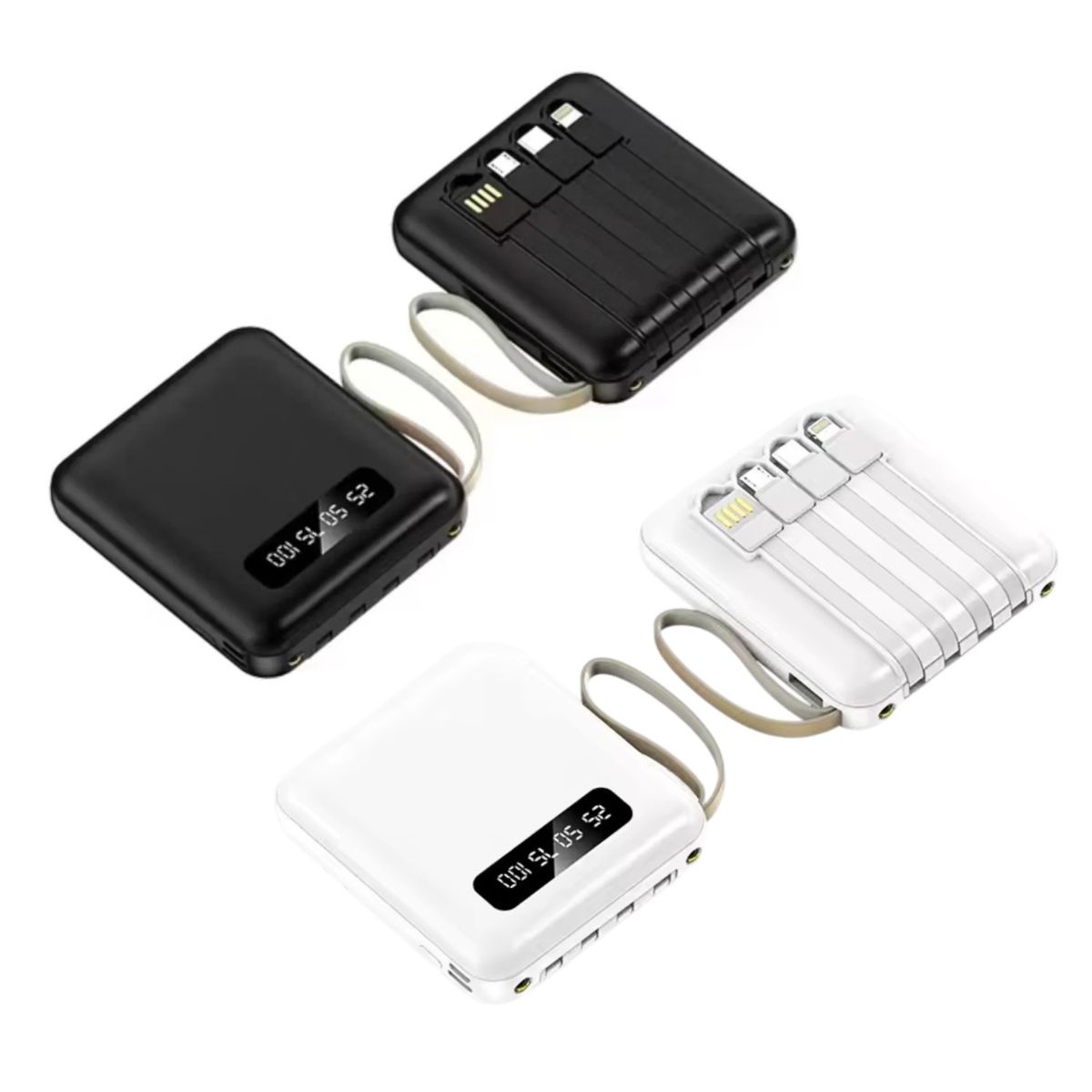 GENERICO - Mini Power Bank Batería Portátil con Linterna 10000mah 4 Cables