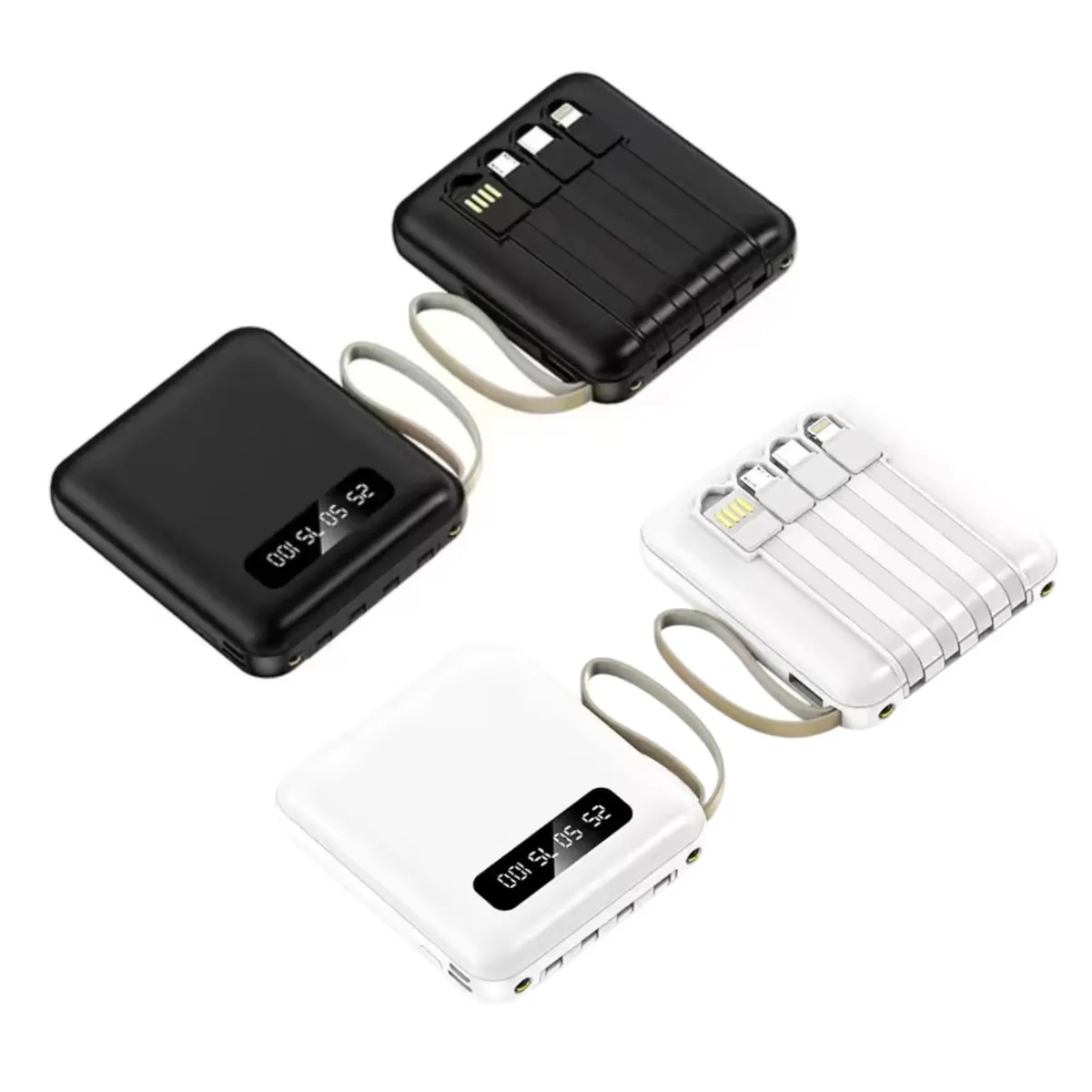 GENERICO - Mini Power Bank Batería Portátil con Linterna 10000mah 4 Cables