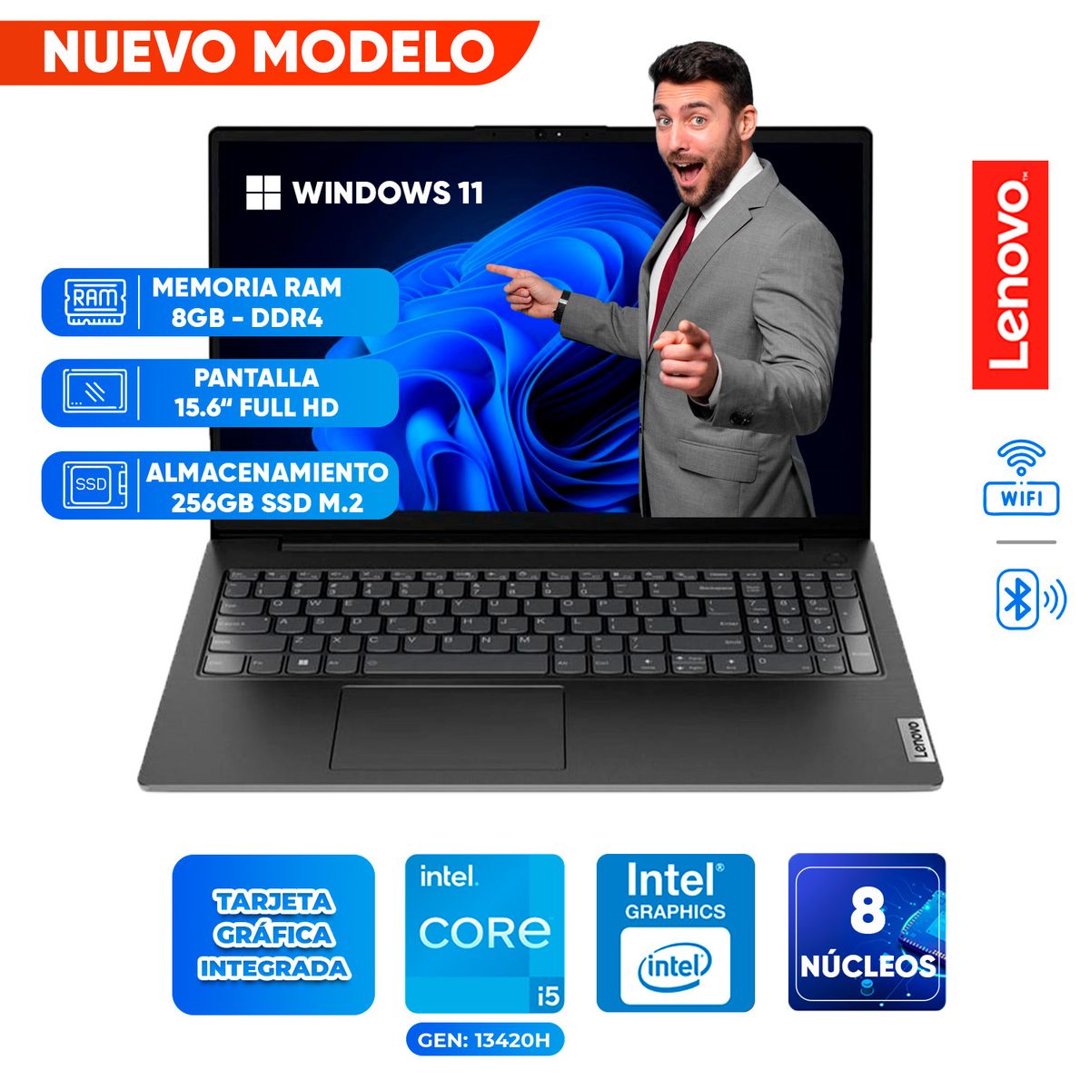 LENOVO - Laptop Lenovo V15 G4 IRU, Core i5-13420H, 8GB DDR4, 256GB SSD, 15.6 FULL HD