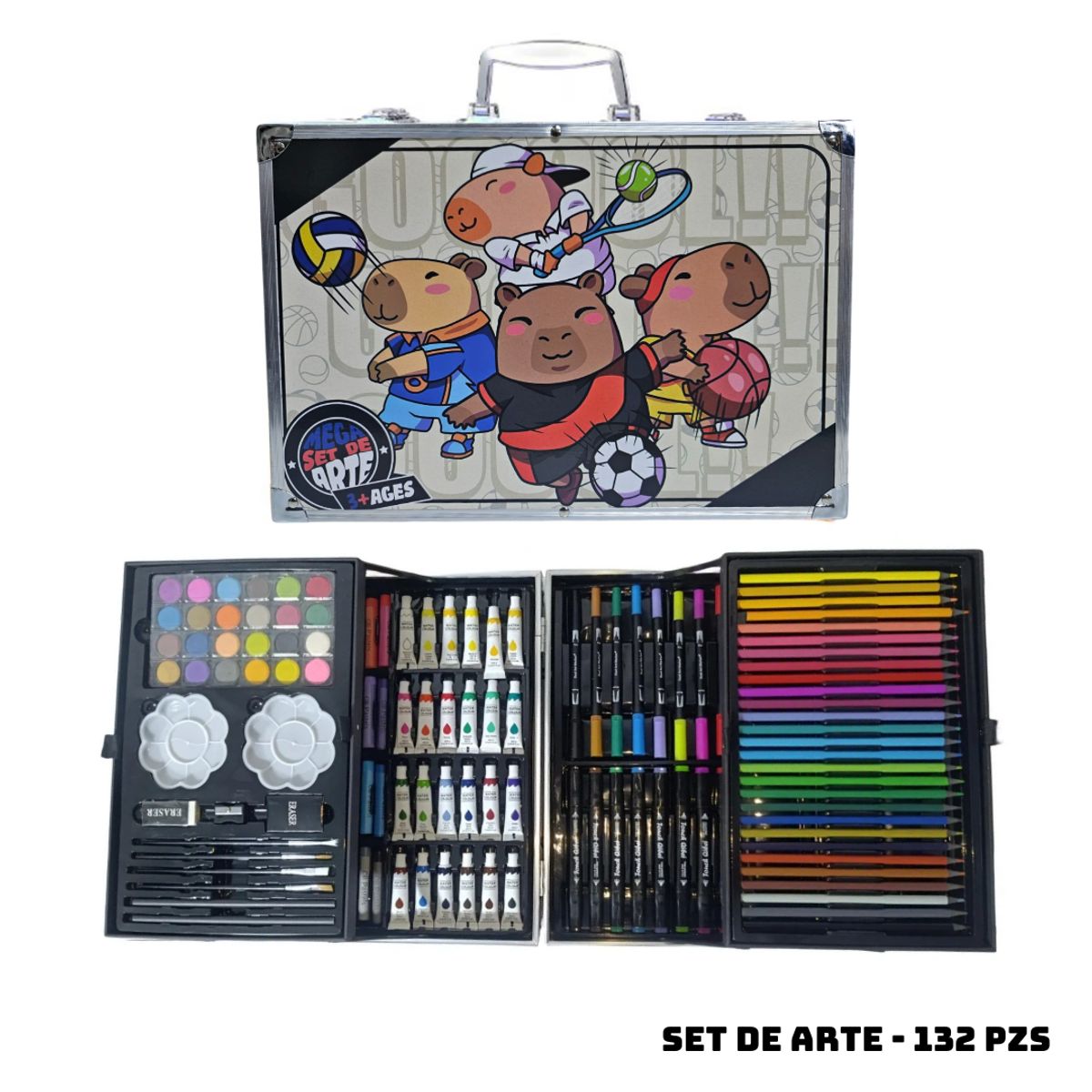 GENERICO - MALETIN MEGA SET DE ARTE 132 PZS CAPIBARAS DEPORTES