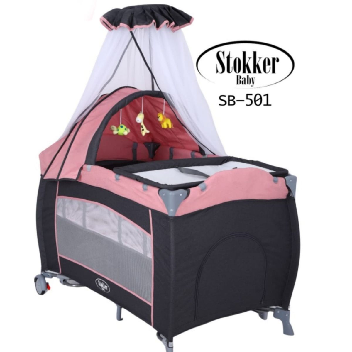 STOKKER BABY - Cuna Corral 2 en 1 + Tul Viena Stokker ROSADO