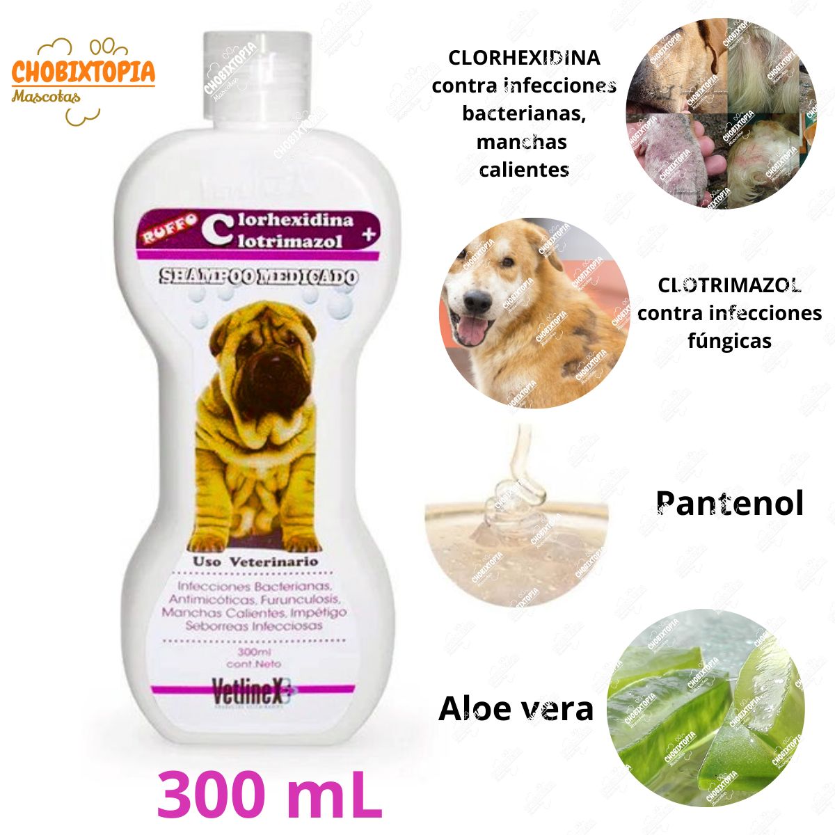 VETLINEX - SHAMPOO MEDICADO CLORHEXIDINA + CLOTRIMAZOL VETLINEX 300 mL