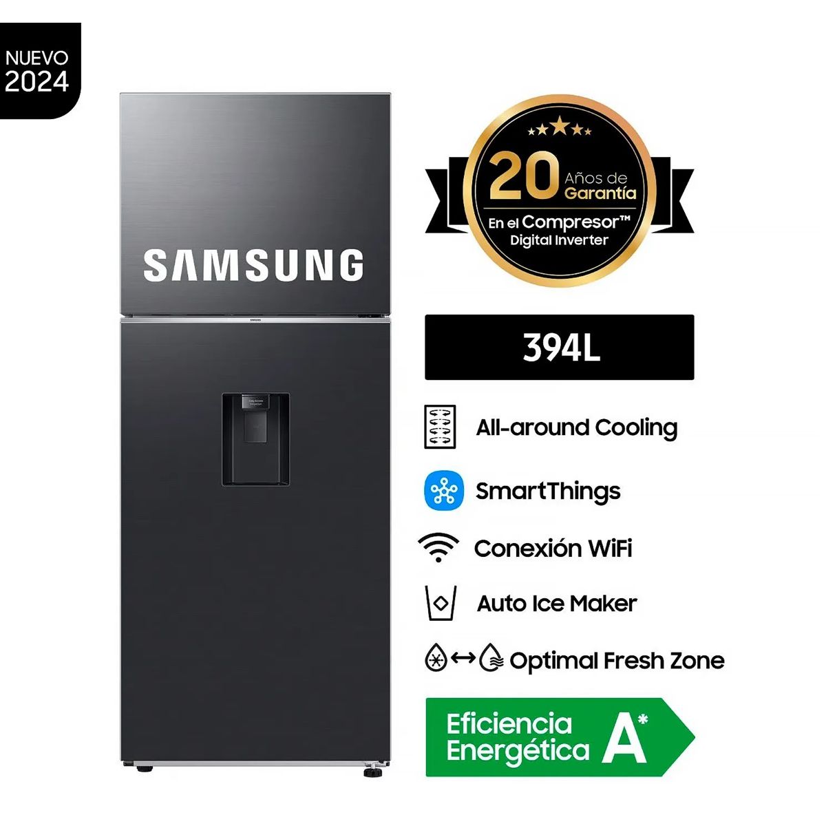 SAMSUNG - REFRIGERADORA SAMSUNG TOP MOUNT 394LT RT42DG6770B1 NEGRO