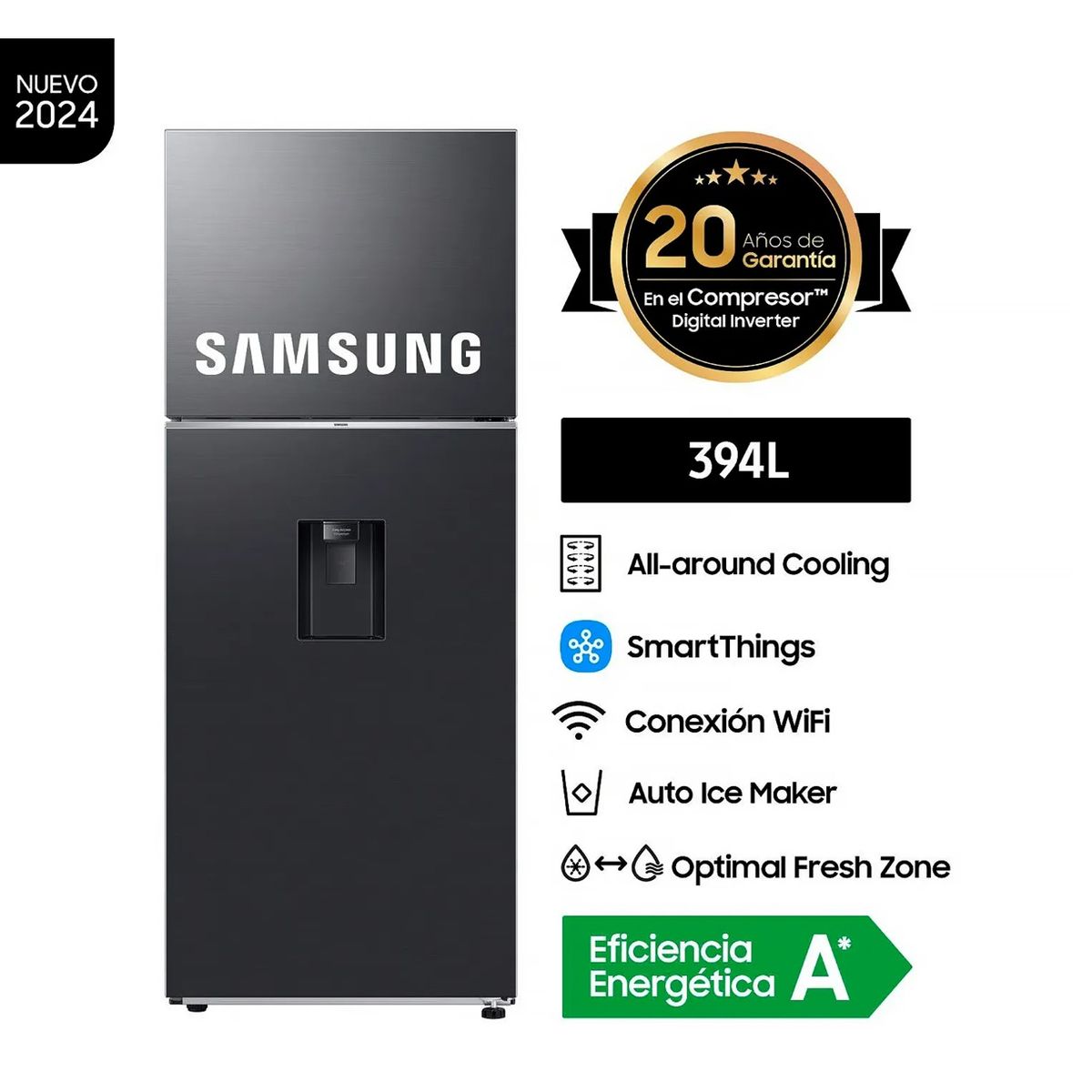 SAMSUNG - REFRIGERADORA SAMSUNG TOP MOUNT 394LT RT42DG6770B1 NEGRO