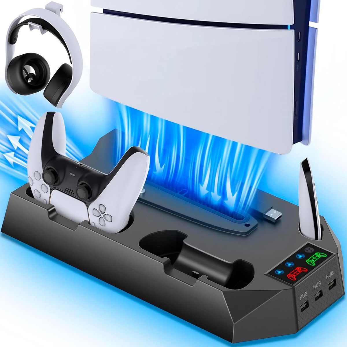 GENERICO - Base de Carga con Soporte Refrigeracion para PS5 Slim & Standard Negro