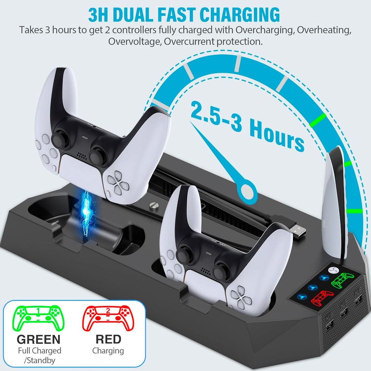 GENERICO - Base de Carga con Soporte Refrigeracion para PS5 Slim & Standard Negro