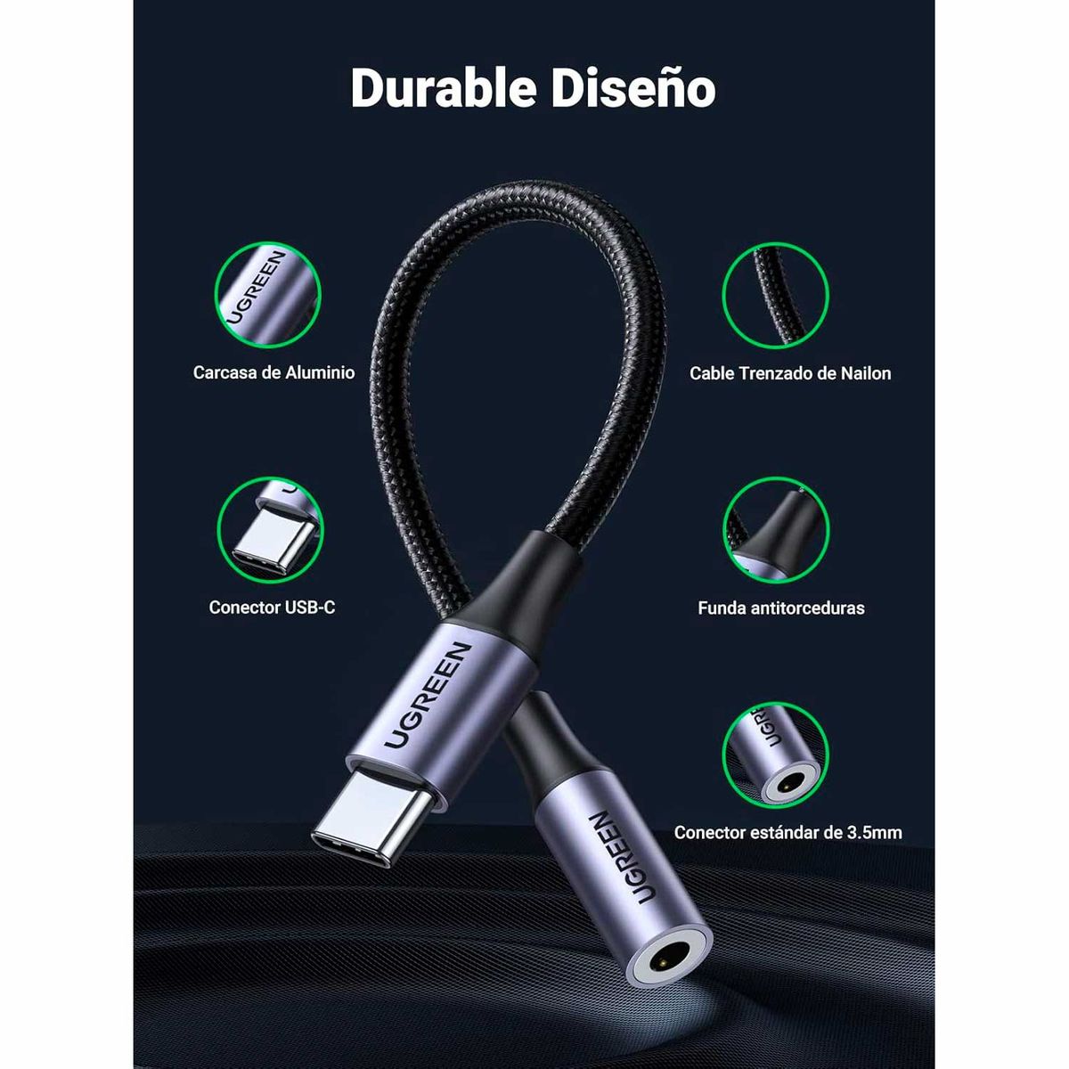 UGREEN - Adaptador Ugreen Audio USB-C a Jack 35mm Hembra 10Cm Gris AV142-30632