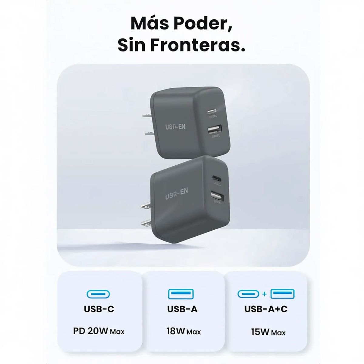 UGREEN - Cargador Ugreen 20W 2 Puertos Carga Rapida X227 45303 Negro