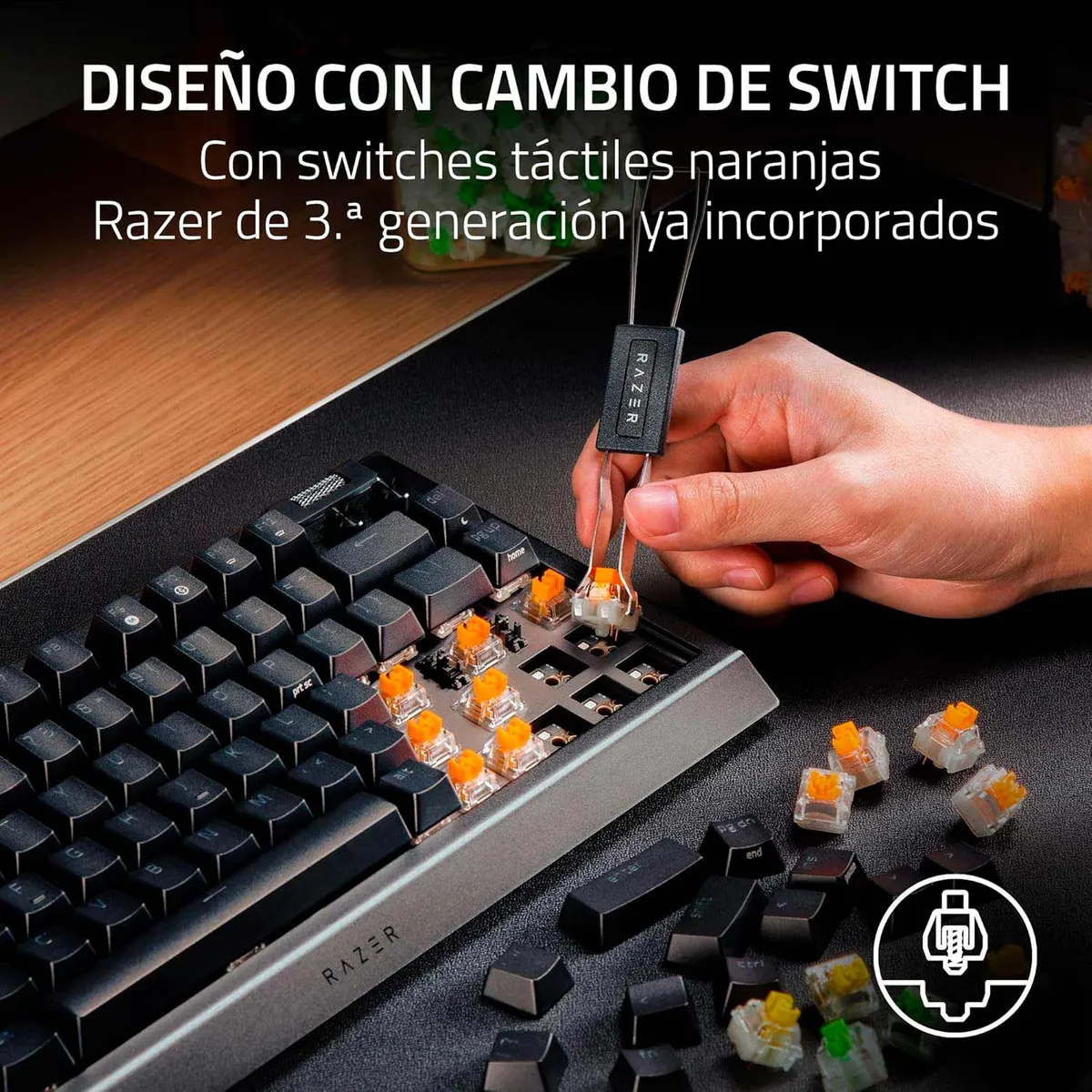 RAZER - Teclado Razer Blackwidow V4 75% Mechanical Us Sw Orange Chroma Black