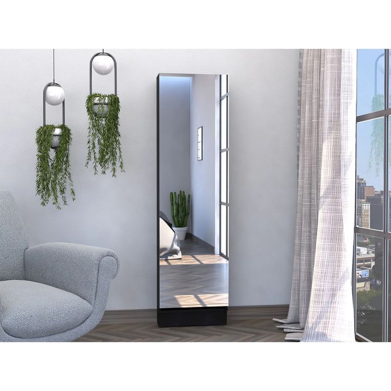 R&R MUEBLES - Zapatera Moderna con Espejo Jung Negro Alto 170cm R&R MUEBLES