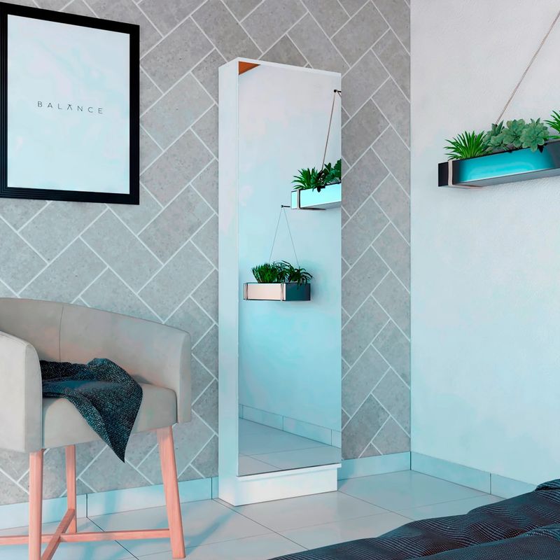 R&R MUEBLES - Zapatera Moderna con Espejo Jung Blanco Alto 170cm R&R MUEBLES