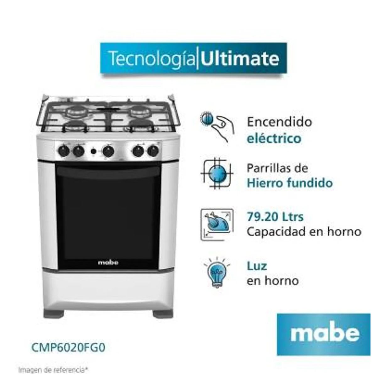 MABE - COCINA DE PIE A GAS MABE CMP6020FG0 4 QUEMADORES GRIS