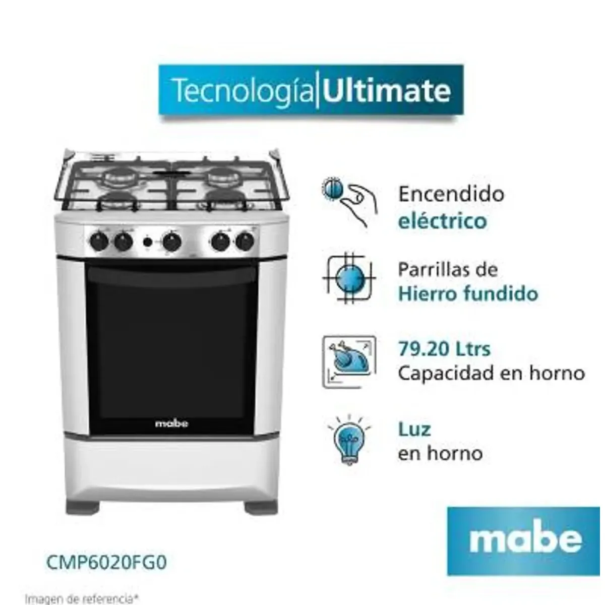 MABE - COCINA  A GAS CMP6020FG0 4 QUEMADORES GRIS