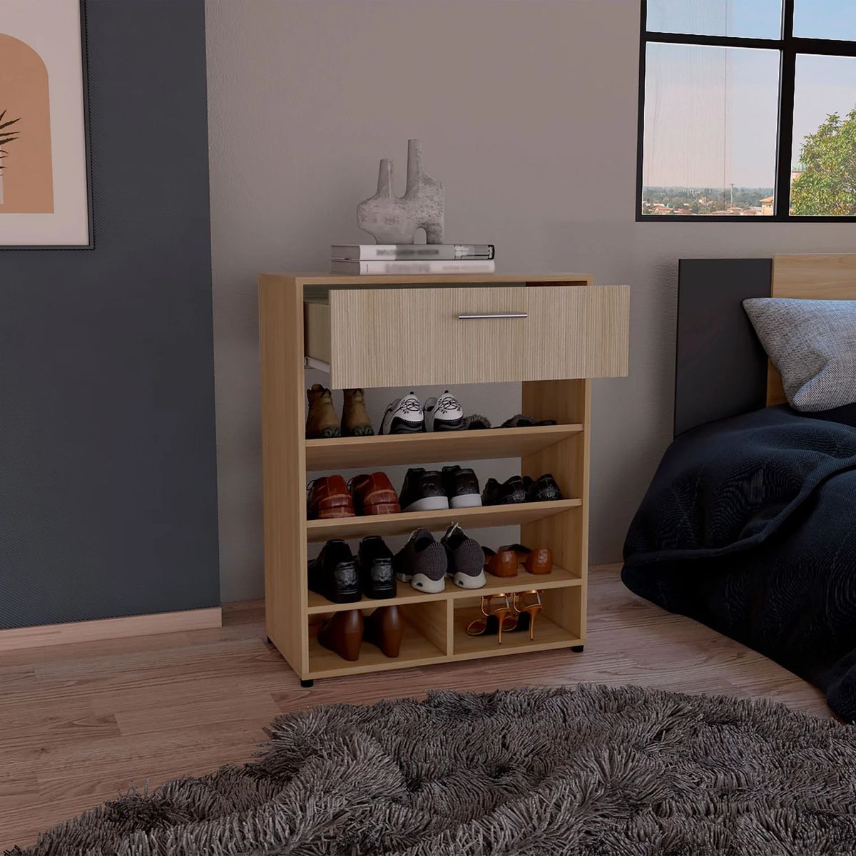 R&R MUEBLES - Zapatera Moderna Moon 1 Cajón R&R MUEBLES