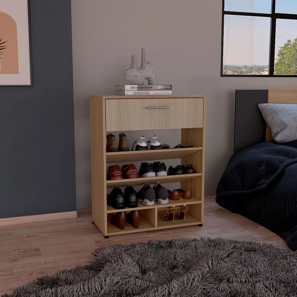 R&R MUEBLES - Zapatera Moderna Moon 1 Cajón R&R MUEBLES