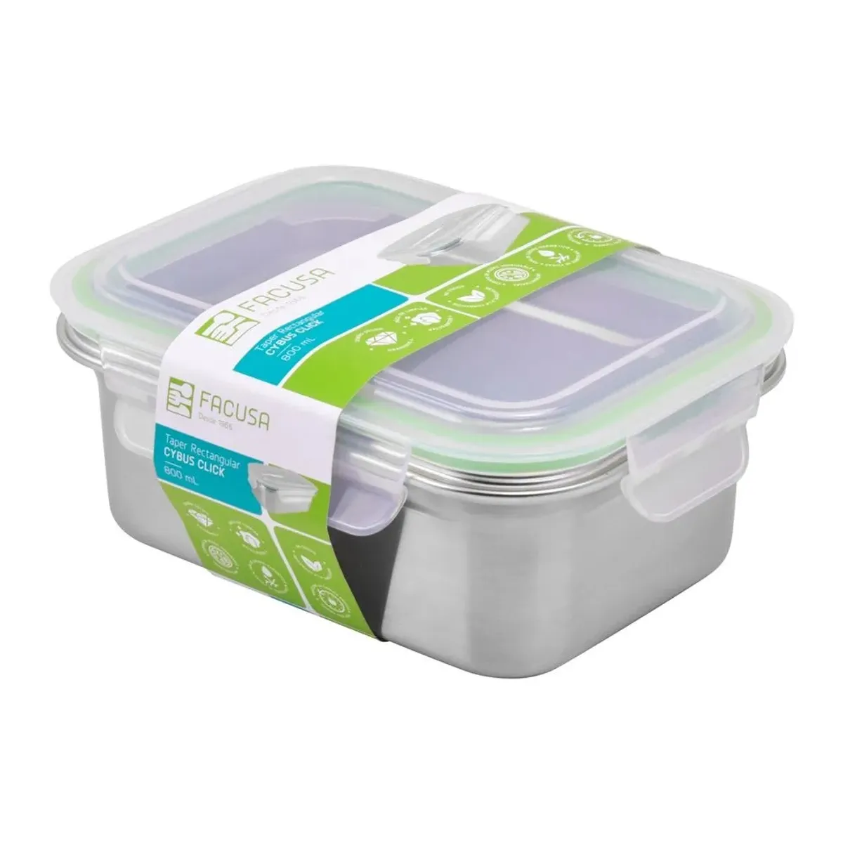 FACUSA - Taper de Acero Inoxidable Click Rectangular 800Ml - Facusa