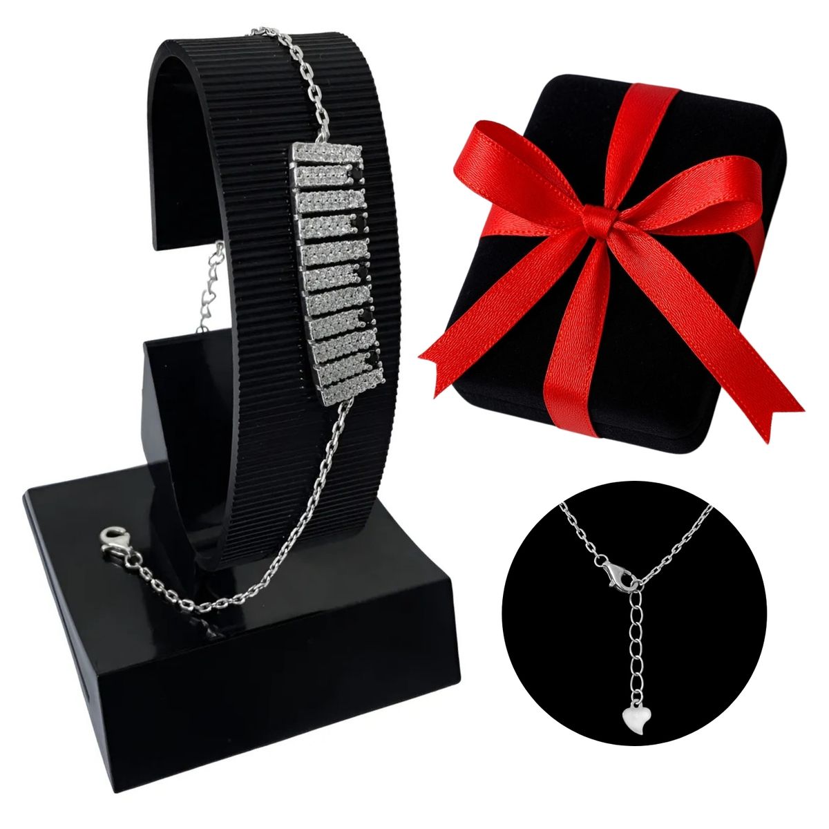GENERICO - Pulsera Mujer Plata 925 Circonitas Negras Blancas Regalo Novia Navidad