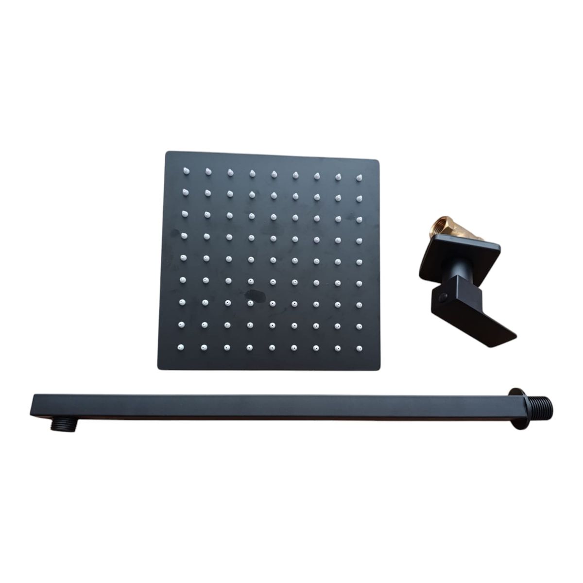 GENERICO - COMBO Set Llave de Ducha + Cabezal Ducha 20cm Acero Negro Mate