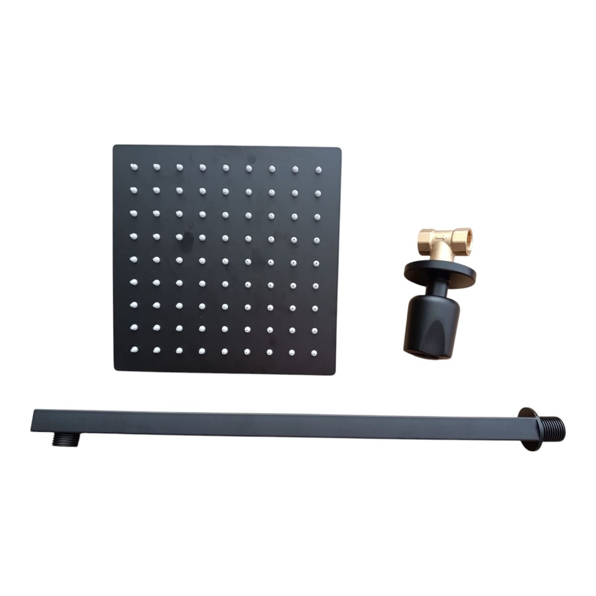 APACHE - COMBO Set Llave Ducha Pomo bronce Negro + Cabezal Ducha 20cm Completo Acero Negro mate