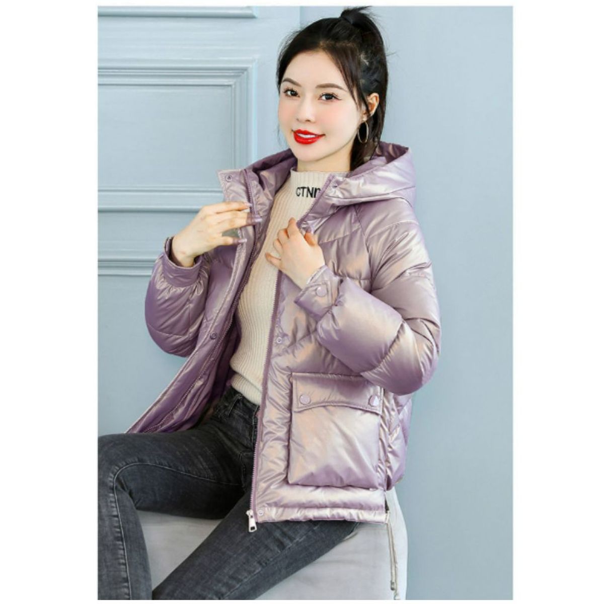 GENERICO - Casaca Abrigo Acolchada Mujer High Quality Holografico tipo Puffer