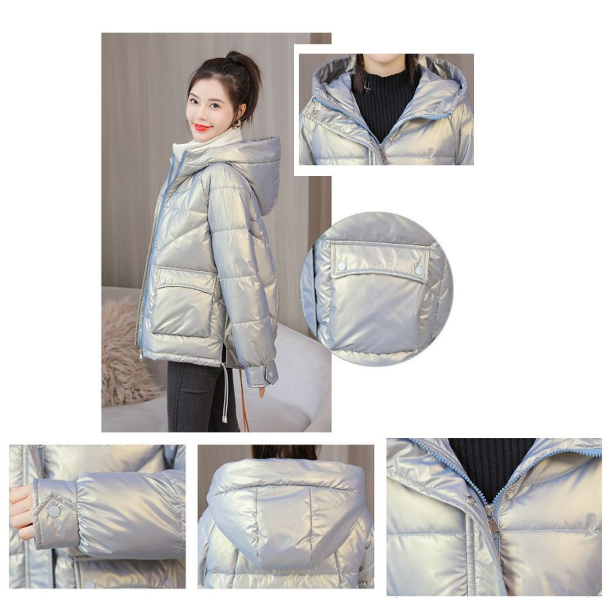 GENERICO - Casaca Abrigo Acolchada Mujer High Quality Holografico tipo Puffer