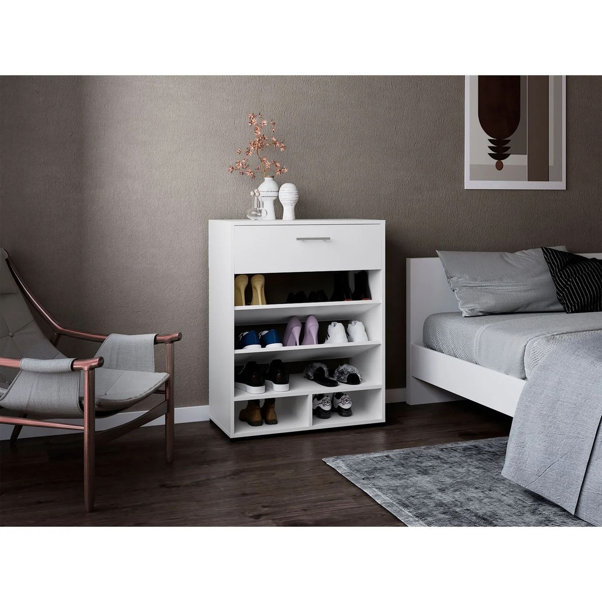 R&R MUEBLES - Zapatera Moderna Moon Blanco 1 Cajón R&R MUEBLES