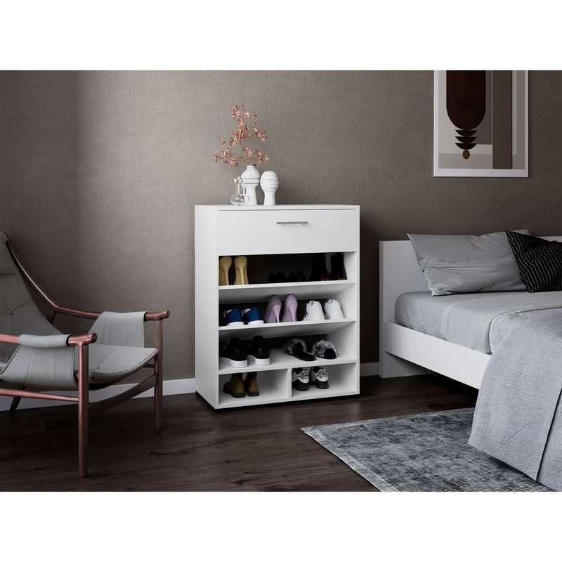 R&R MUEBLES - Zapatera Moderna Moon Blanco 1 Cajón R&R MUEBLES