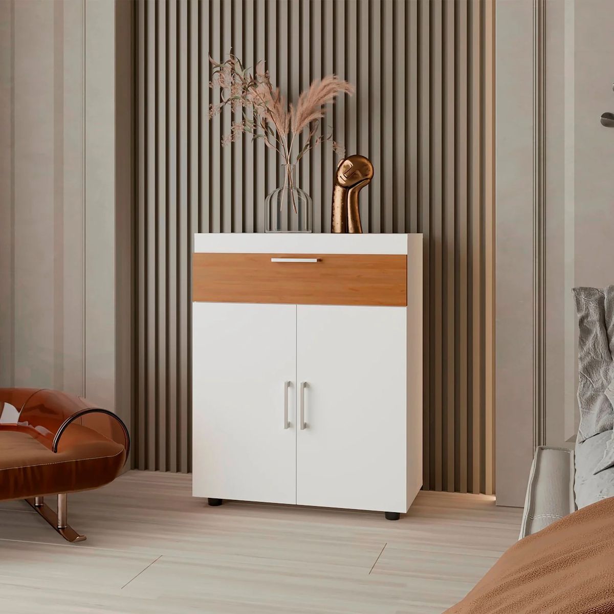 R&R MUEBLES - Zapatera Moderna Sun Blanco 3 Puertas R&R MUEBLES