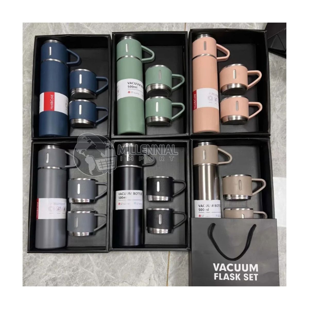 GENERICO - Termo con Tazas Regalo color Aleatorio Set x 4 pz