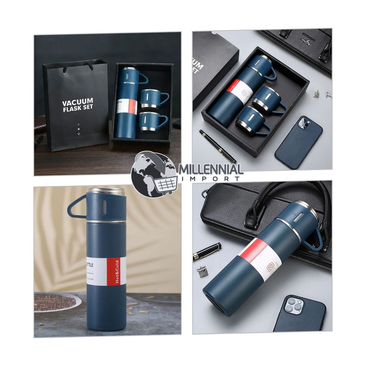 GENERICO - Termo con Tazas Regalo color Aleatorio Set x 4 pz