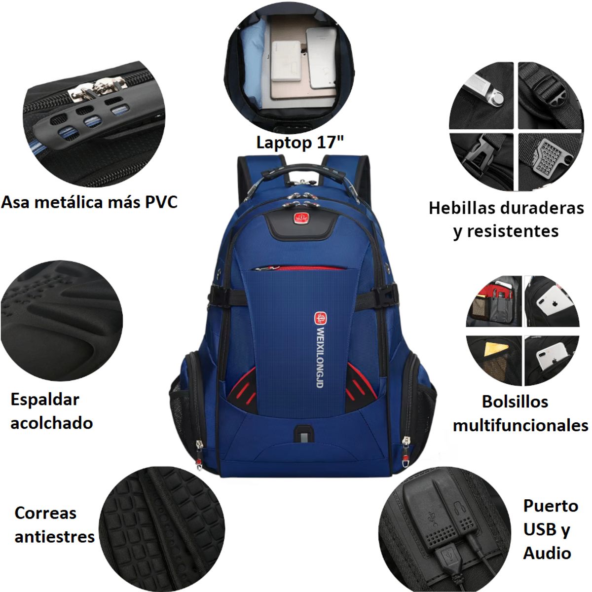 GENERICO - Mochila Portalaptop WXL 1815 Urbana Estudios Viajes Trabajo Usb Audio