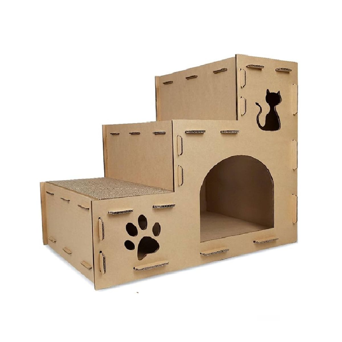 GENERICO - Rascador casa escalera para gatos de cartón corrugado