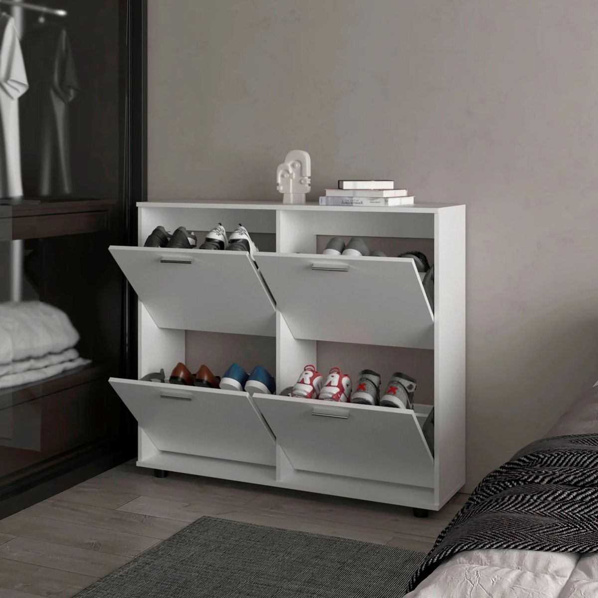 R&R MUEBLES - Zapatera Moderna Joon 4 Puertas Blanco R&R MUEBLES