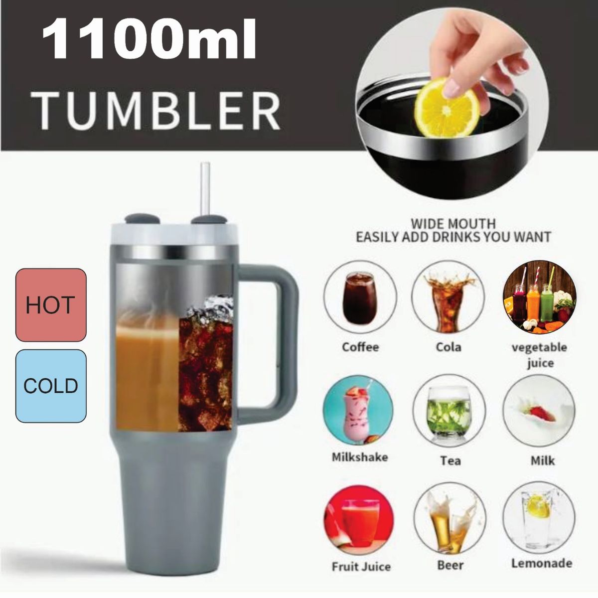 GENERICO - VASO TERMO GIGANTE PARA CARRO 1.1L  - LILA