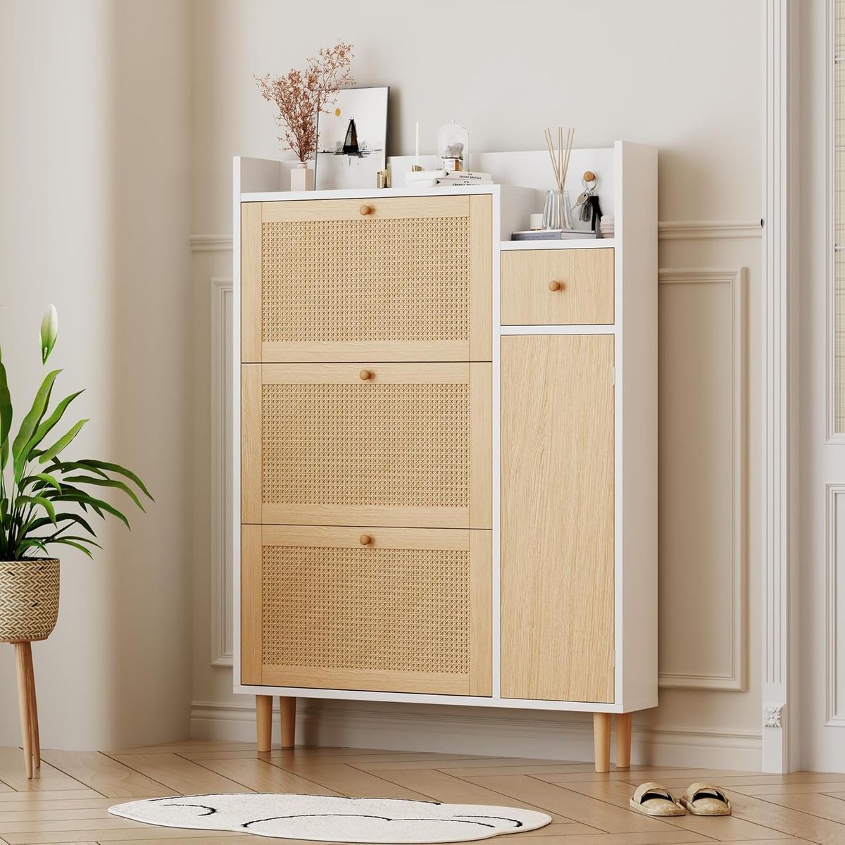 R&R MUEBLES - Zapatera Recibidor Nordico Salang BlancoNatural R&R MUEBLES